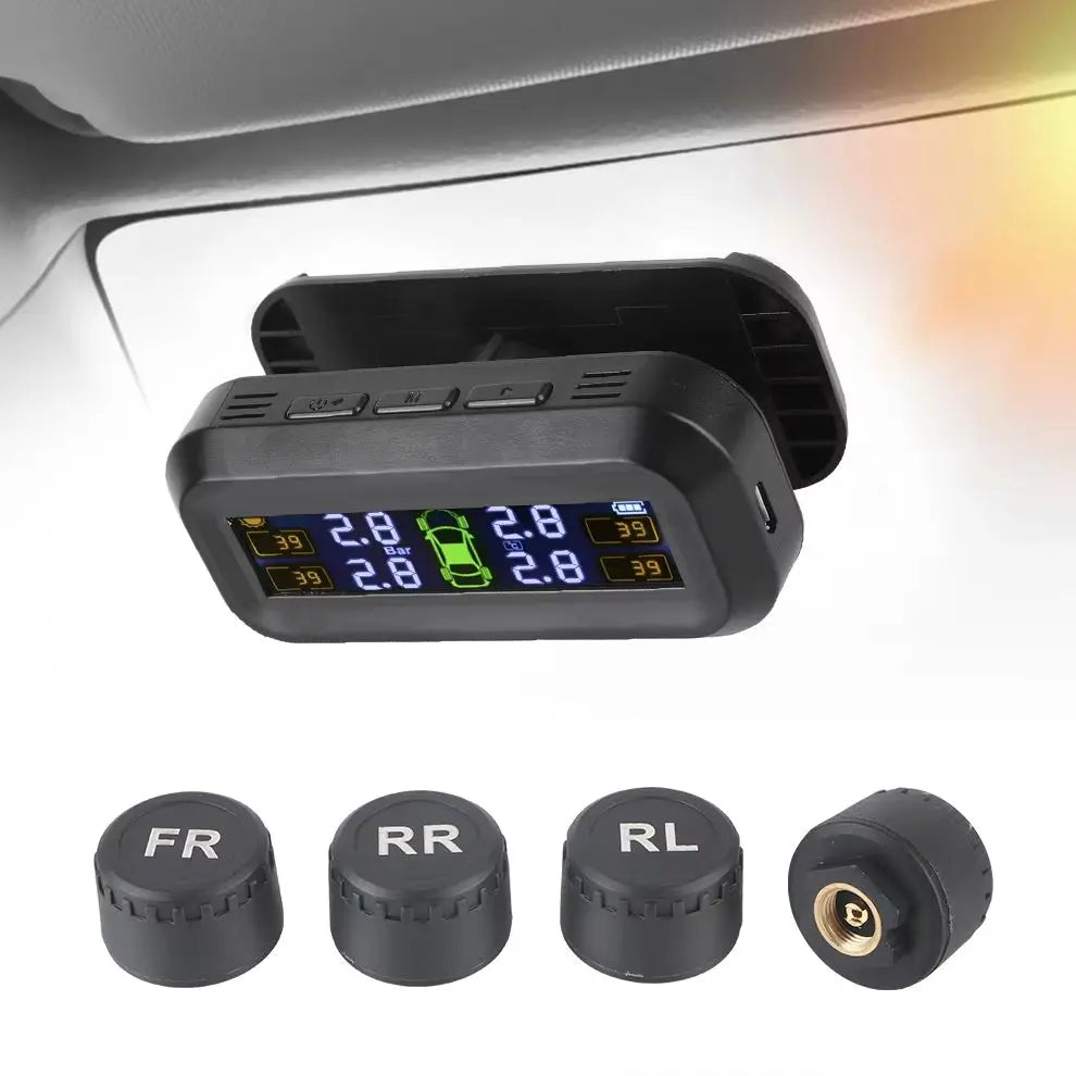 Tire Pressure Monitoring System Temperature Warning Fuel save with 4 External Sensors Solar TPMS Car Tyre Pressure Monitor