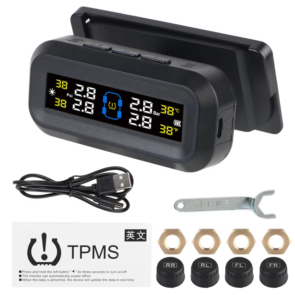 Tire Pressure Monitoring System Temperature Warning Fuel save with 4 External Sensors Solar TPMS Car Tyre Pressure Monitor