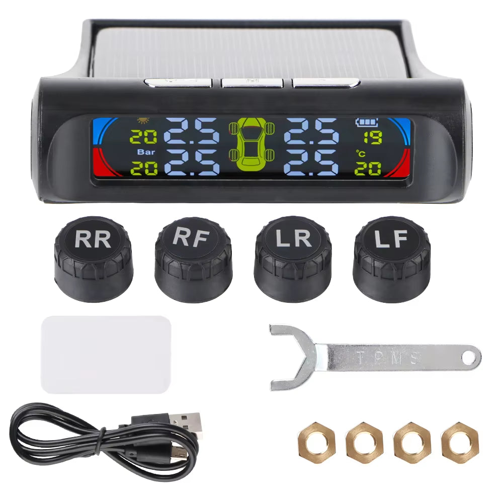 Tire Pressure Monitoring System Temperature Warning Fuel save with 4 External Sensors Solar TPMS Car Tyre Pressure Monitor