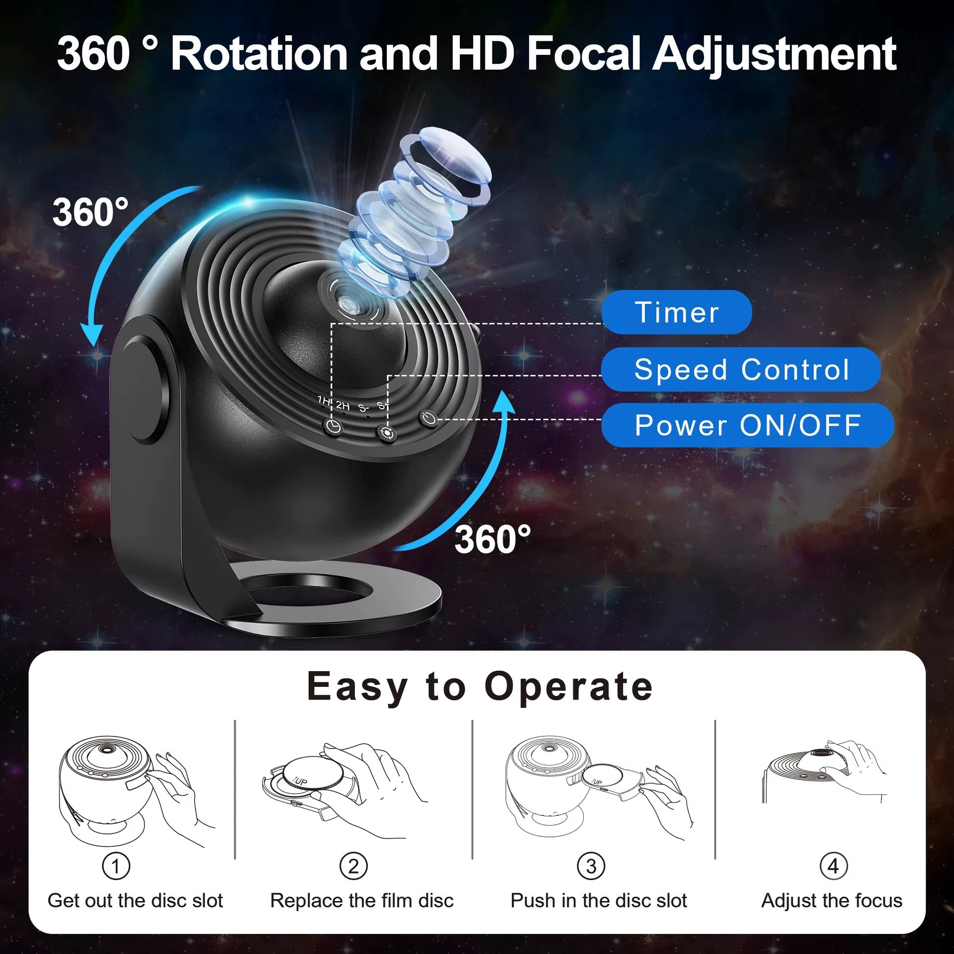 Galaxy Projector Night Light 360° Rotating Starry Sky LED Lamp for Kids Bedroom Home Decor & Gifts