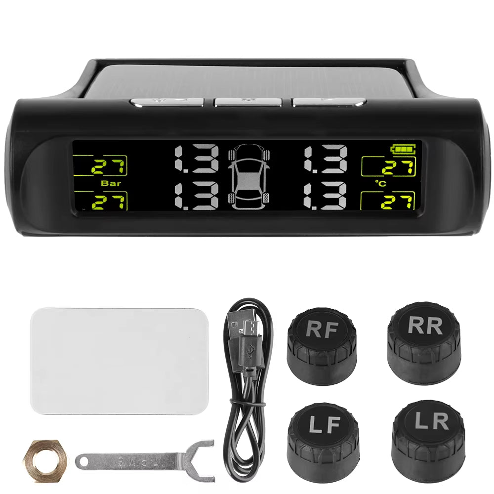 Tire Pressure Monitoring System Temperature Warning Fuel save with 4 External Sensors Solar TPMS Car Tyre Pressure Monitor