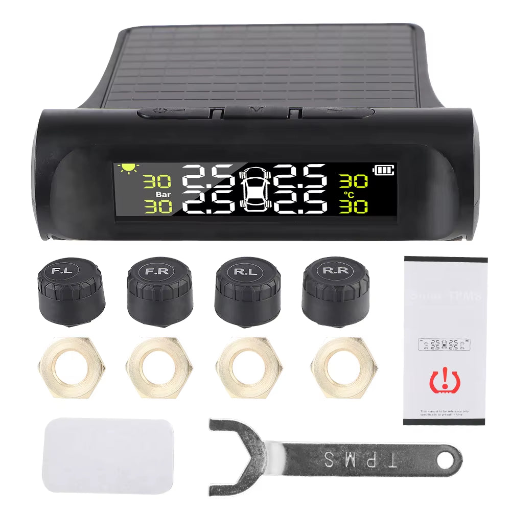 Tire Pressure Monitoring System Temperature Warning Fuel save with 4 External Sensors Solar TPMS Car Tyre Pressure Monitor