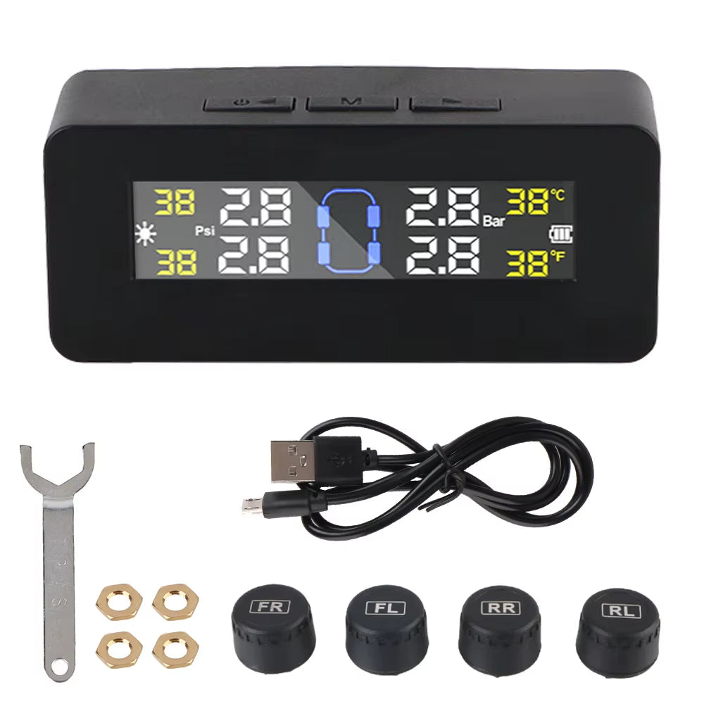 Tire Pressure Monitoring System Temperature Warning Fuel save with 4 External Sensors Solar TPMS Car Tyre Pressure Monitor